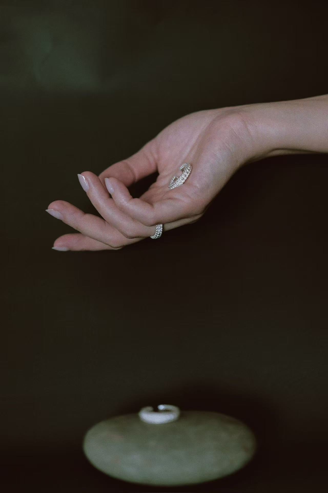 Jo Mavia Silvery Beads Open End Ring