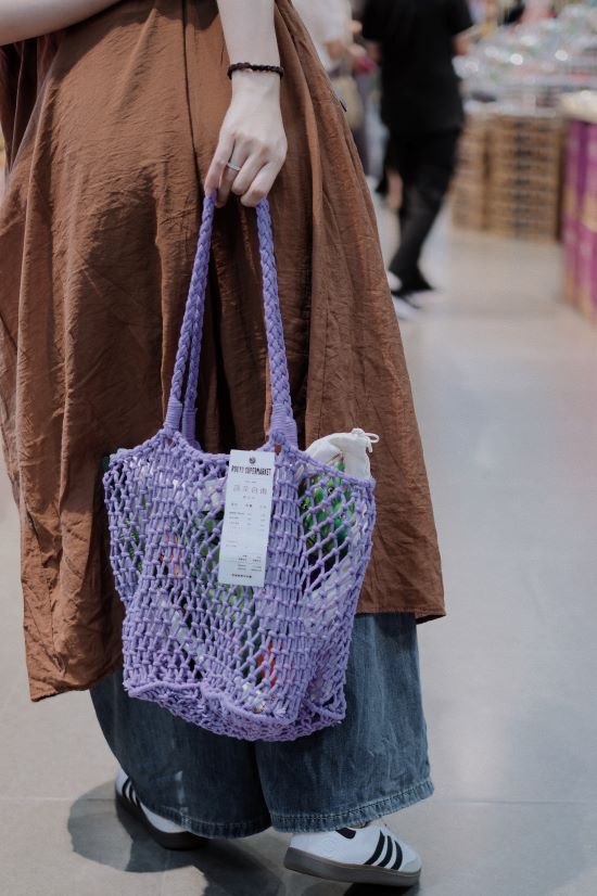 Portable Foldable Mesh Woven Shoulder Tote Bag - RUOYU