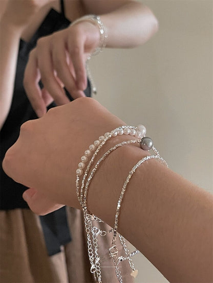 Jo Mavia Minimalist Silvery Pearl Bracelet