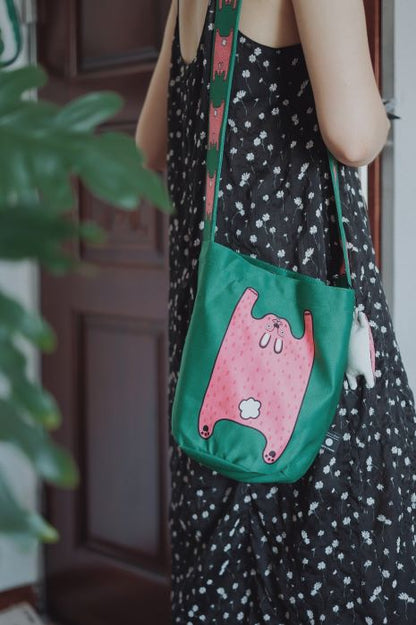 Casual Crossbody Round Bucket Cloth Bag - RUOYU