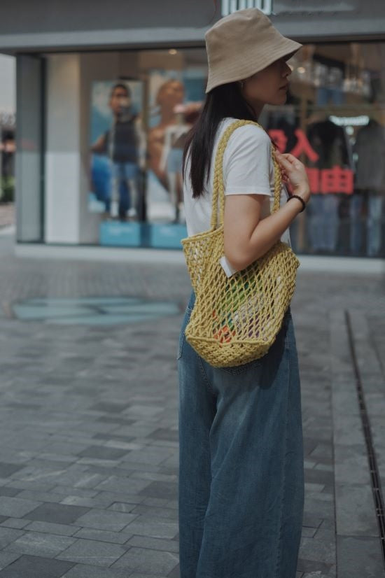 Portable Foldable Mesh Woven Shoulder Tote Bag - RUOYU