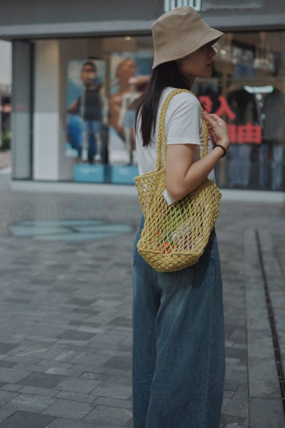 Portable Foldable Mesh Woven Shoulder Tote Bag - RUOYU
