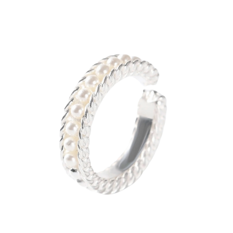 Jo Mavia Silvery Beads Open End Ring