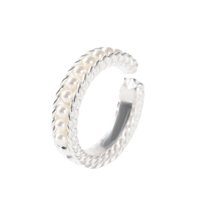 Jo Mavia Silvery Beads Open End Ring