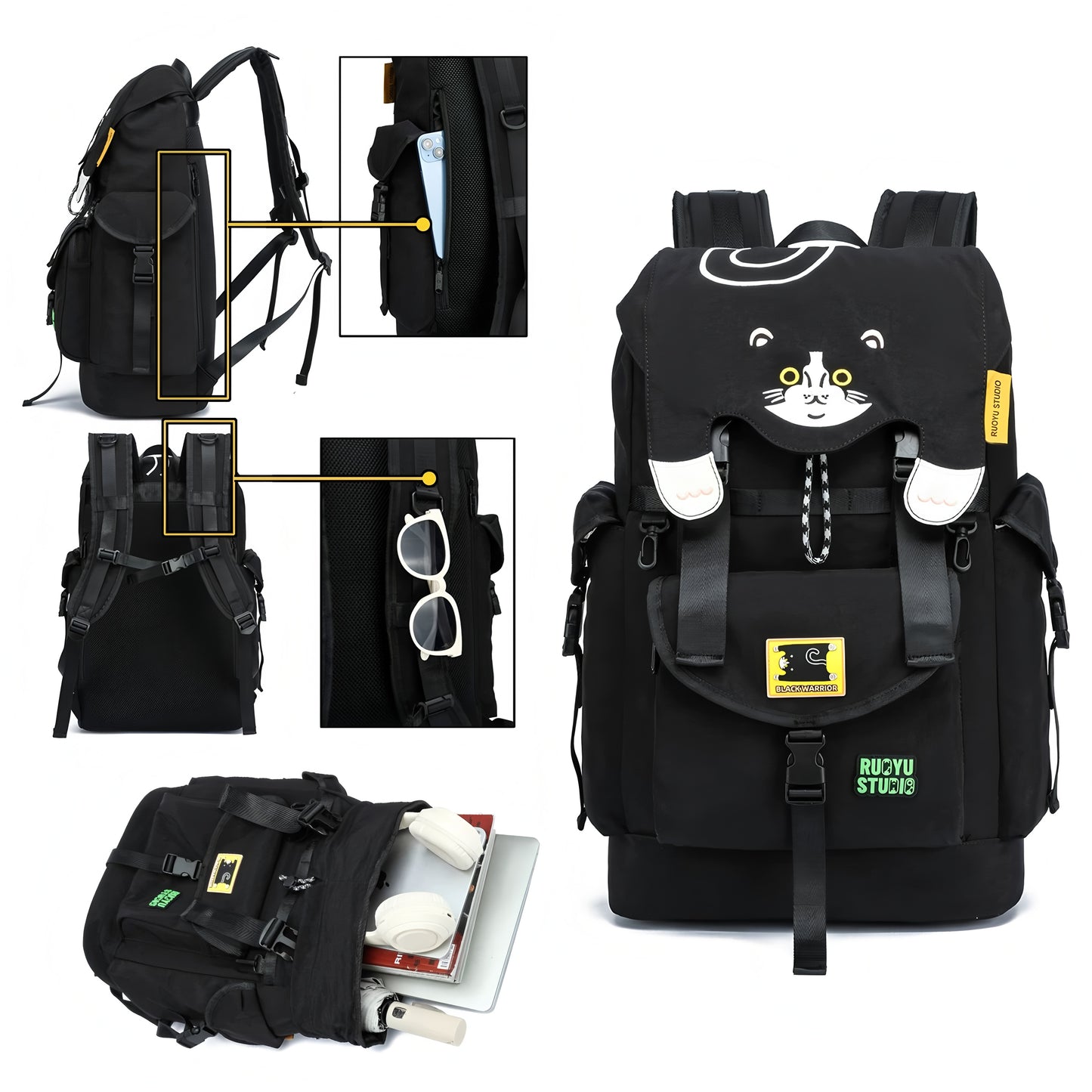 Ruoyu Studio 36L Large-Capacity Outdoor Commuter Hiking Fitness Travel Laptop Backpack
