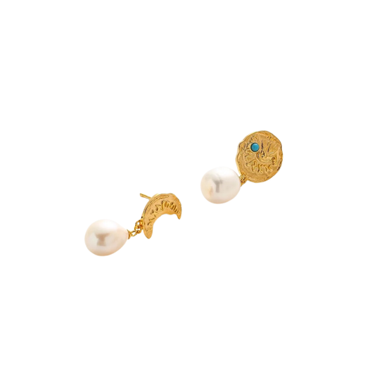 Jo Mavia Star And Moon Pearl Earrings