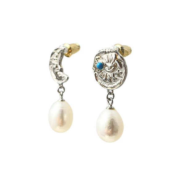 Jo Mavia Star And Moon Pearl Earrings
